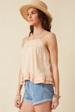 HK1057W Peach Plus Lace Trim Ruffled Hem Tank Gif