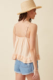 HK1057W Peach Plus Lace Trim Ruffled Hem Tank Full Body