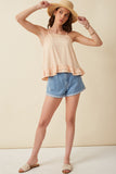 HK1057W Peach Plus Lace Trim Ruffled Hem Tank Detail