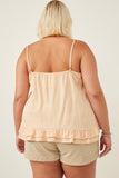 HK1057 Peach Womens Lace Trim Ruffled Hem Tank Side