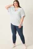 HK1062 Light Blue Womens Soft Knit Open Collar Dolman Sleeve Shirt Front