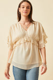 HK1103W Pink Plus V Neck Wide Sleeve Ruffled Chiffon Top Front