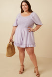 HK1136 LAVENDER Womens Smocked Shadow Striped Ruffled Romper Back