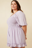 HK1136W LAVENDER Plus Smocked Shadow Striped Ruffled Romper Gif