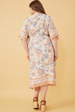 HK1159 Cream Womens Border Print Side Tie Wrap Dress Side