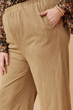 Textured Elastic Waist Wideleg Pants