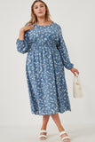 Floral Print Side Smocked Long Sleeve Dress