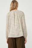 HK1194W Ivory Plus Ditsy Print Smocked Detail Long Sleeve Top Back