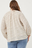 HK1194 Ivory Womens Ditsy Print Smocked Detail Long Sleeve Top Back