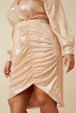 HK1274 Pink Womens Textured Iridescent Long Sleeve Wrap Dress Front