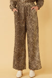 HK1332W Mocha Plus Animal Print Pleated Detail Wide Leg Pants Gif