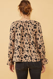 HK1333 Taupe Womens Abstract Print Cinch Cuff Buttoned Blouse Back