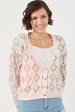 HK1344 Blush Mix Womens Ombre Diamond Cropped Button Cardigan Pose