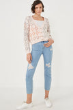 HK1344W Blush Mix Plus Ombre Diamond Cropped Button Cardigan Front