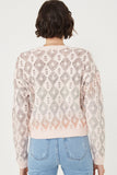 HK1344W Blush Mix Plus Ombre Diamond Cropped Button Cardigan Back