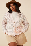 HK1344 Blush Mix Womens Ombre Diamond Cropped Button Cardigan Front