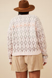 HK1344 Blush Mix Womens Ombre Diamond Cropped Button Cardigan Detail