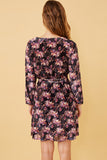 HK1348W NAVY Plus Floral Burnout Velvet Belted Wrap Dress Side