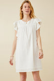 Textured Lace Trim Ruffle Sleeve Dress