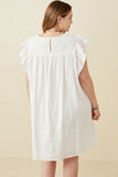 HK1375W OFF WHITE Plus Textured Lace Trim Ruffle Sleeve Top Detail