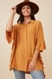 HK1390 Mustard Mix Womens Oversized Flowy Sleeve Button Up Shirt Gif