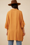 HK1390 Mustard Mix Womens Oversized Flowy Sleeve Button Up Shirt Back