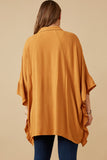 HK1390W Mustard Plus Oversized Flowy Sleeve Button Up Shirt Full Body