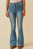 HK1396 DENIM Womens Flared Elastic Waist Stretch Denim Jeans Full Body