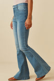 HK1396 DENIM Womens Flared Elastic Waist Stretch Denim Jeans Gif