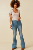 HK1396W Denim Plus Flared Elastic Waist Stretch Denim Jeans Back