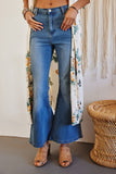 HK1396 DENIM Womens Flared Elastic Waist Stretch Denim Jeans Front