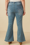 HK1396 DENIM Womens Flared Elastic Waist Stretch Denim Jeans Side