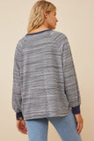 HK1437W NAVY Womens Striped Contrast Banded Raglan Knit Top Side