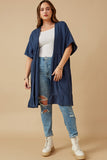 HK1438W Blue Plus Washed Textured Short Sleeve Kimono Gif