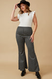 HK1460 Black Womens Ditsy Floral Bell Bottom Knit Pants Full Body