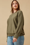 HK1468 Olive Womens Seam Detail Cuffed Knit Dolman Top Detail