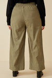 HK1484W Olive Plus Pleated Front Striped Wide Leg Pants Side