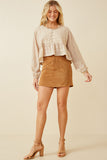 HK1550 BEIGE Womens Textured Stripe Dolman Cut Baby doll Button Up Top Full Body 2