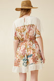 HK1597W IVORY Plus Contrast Tree Print Dolman Sleeve Dress Full Body