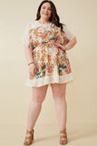 HK1597W IVORY Plus Contrast Tree Print Dolman Sleeve Dress Front