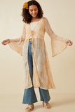 HK1701W Tan Plus Sheer Patch Print Chiffon Tie Duster Full Body