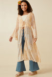 HK1701W Tan Plus Sheer Patch Print Chiffon Tie Duster Full Body