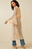 HK1701W Tan Plus Sheer Patch Print Chiffon Tie Duster Back