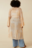 HK1701 TAN Womens Sheer Patch Print Chiffon Tie Duster Side