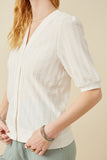 HK1754W IVORY Plus Smock Detail Button Down V Neck Dress Full Body