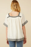 HK1809 Off White Womens Cotton Slub Textured Embroidered Square Neck Top Side