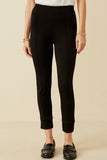 HK1816W Black Plus Elastic Waist Slitted Knit Pants Full Body