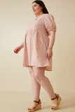 HK1839 Pink Womens Ditsy Floral Cinch Sleeve V Neck Dress Back