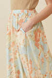 HK1852 Blue Womens Romantic Floral Elastic Waist Skirt Detail