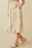 HK1852 Blue Womens Romantic Floral Elastic Waist Skirt Side